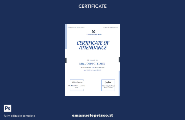 Modello di certificato di frequenza USA in stile verificato nel modello in forma